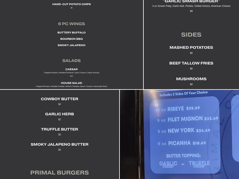 Primal Cuts Menu