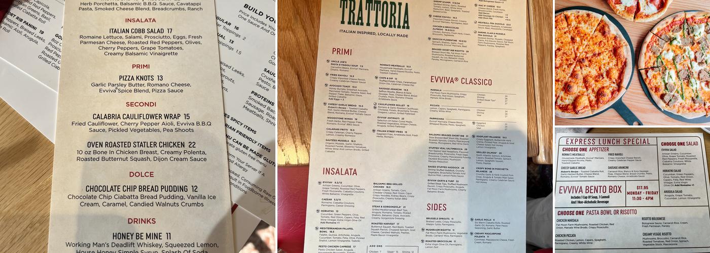 Evviva Trattoria Maynard Menu