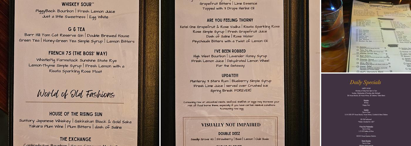 Whiskey Exchange Menu