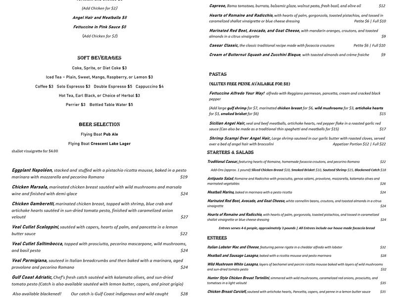 Pesto Bistro and Wine Bar Menu