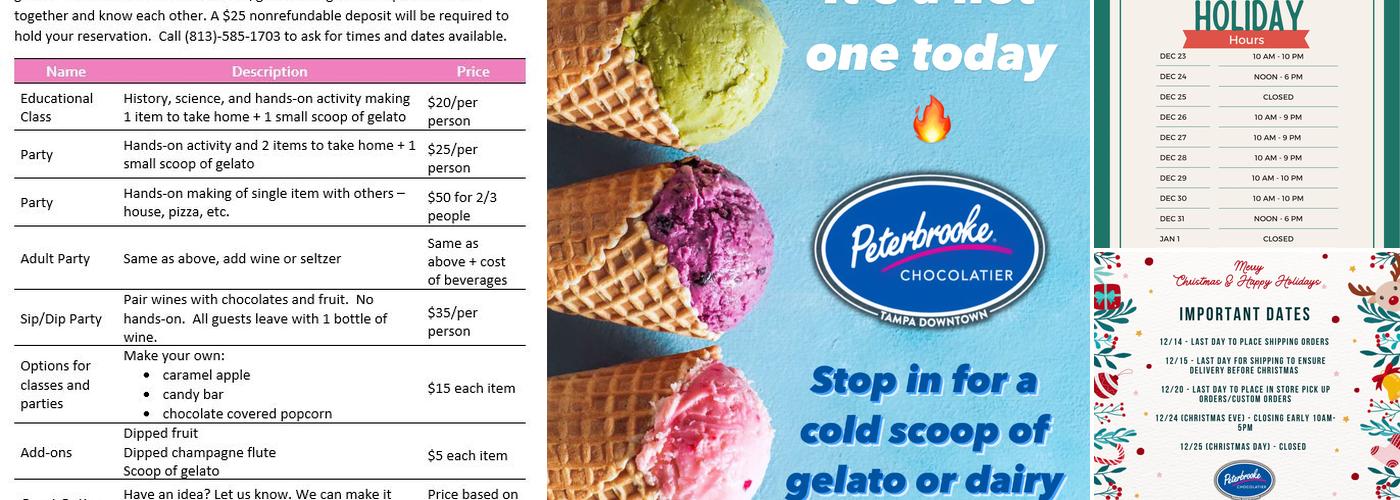 Peterbrooke Chocolatier + Gelato Tampa Menu
