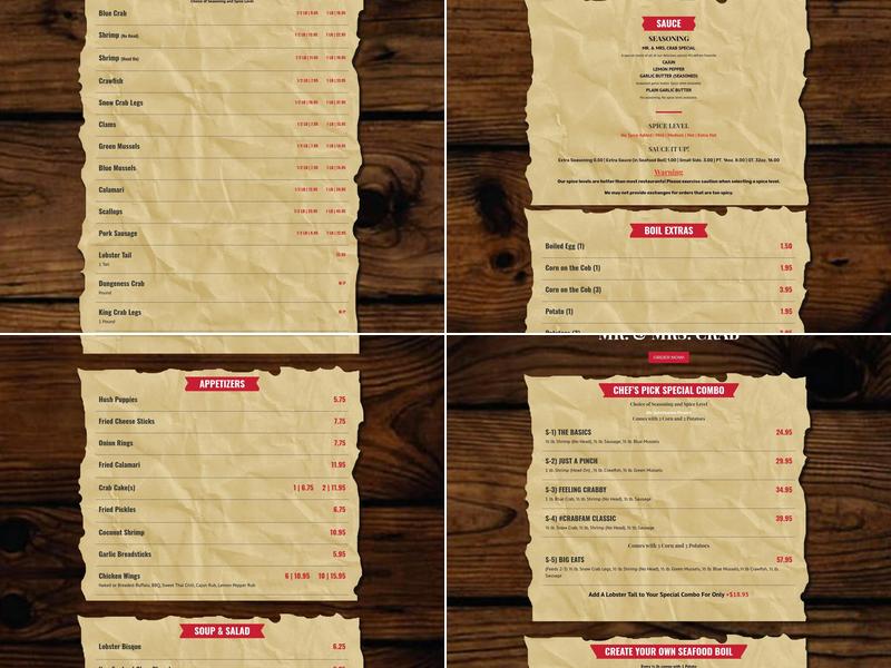 Mr. & Mrs. Crab - Clearwater Menu