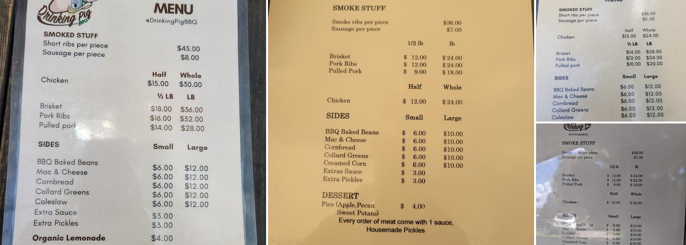 Drinking Pig BBQ Menu