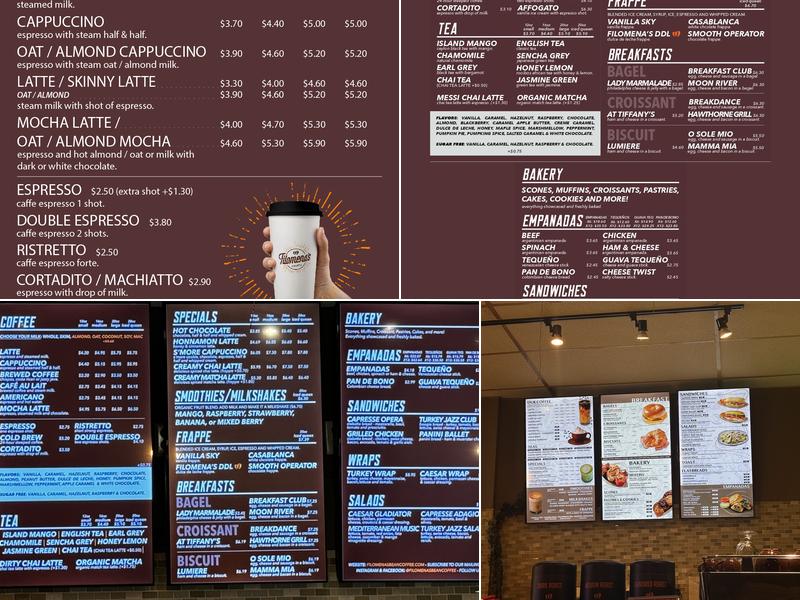 Filomena's Bean Coffee Menu