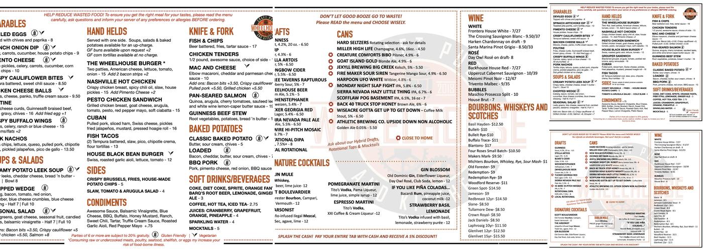 Wheelhouse Craft Pub and Kitchen Menu