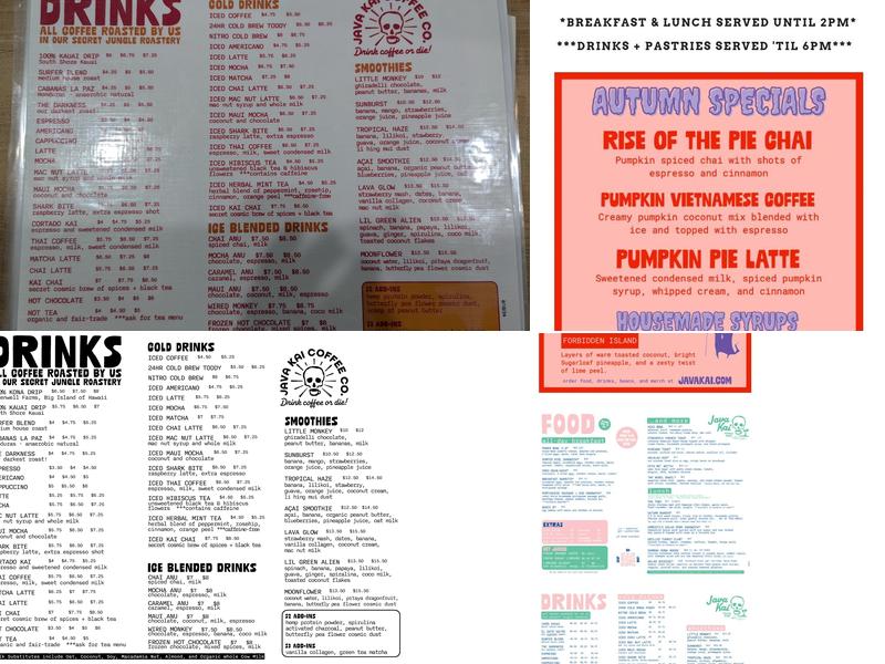 Java Kai Bar Coffee Roasters Menu