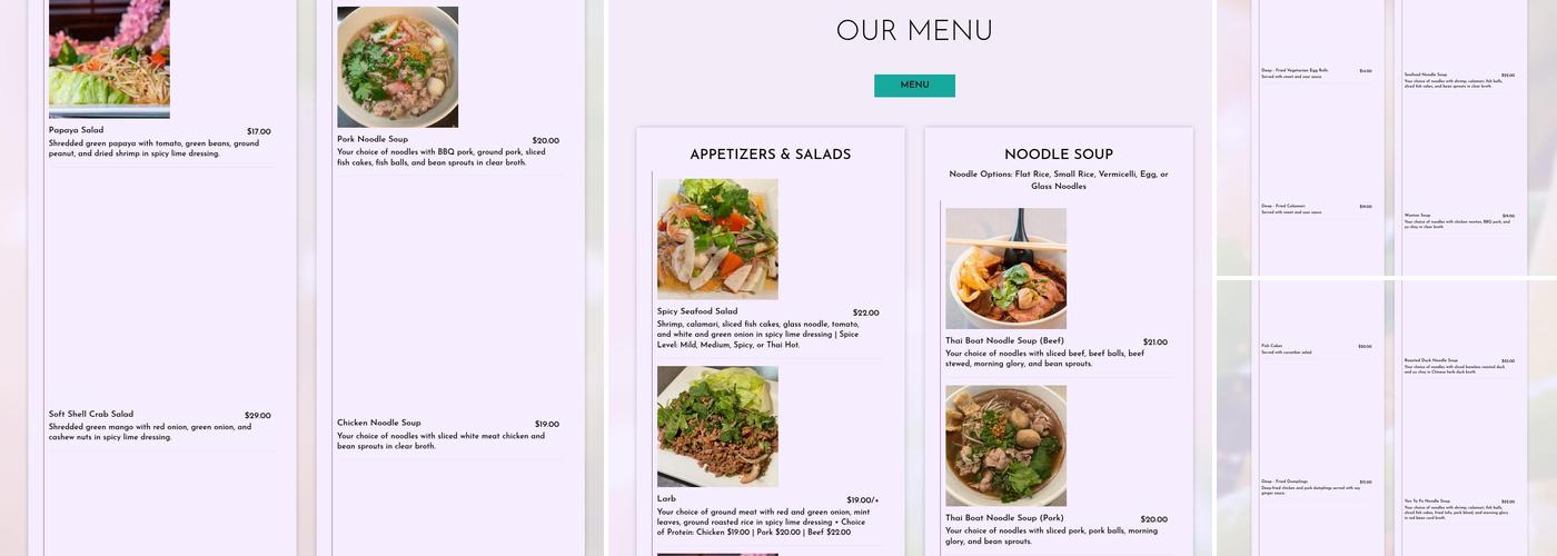 King of Thai Boat Noodles Menu