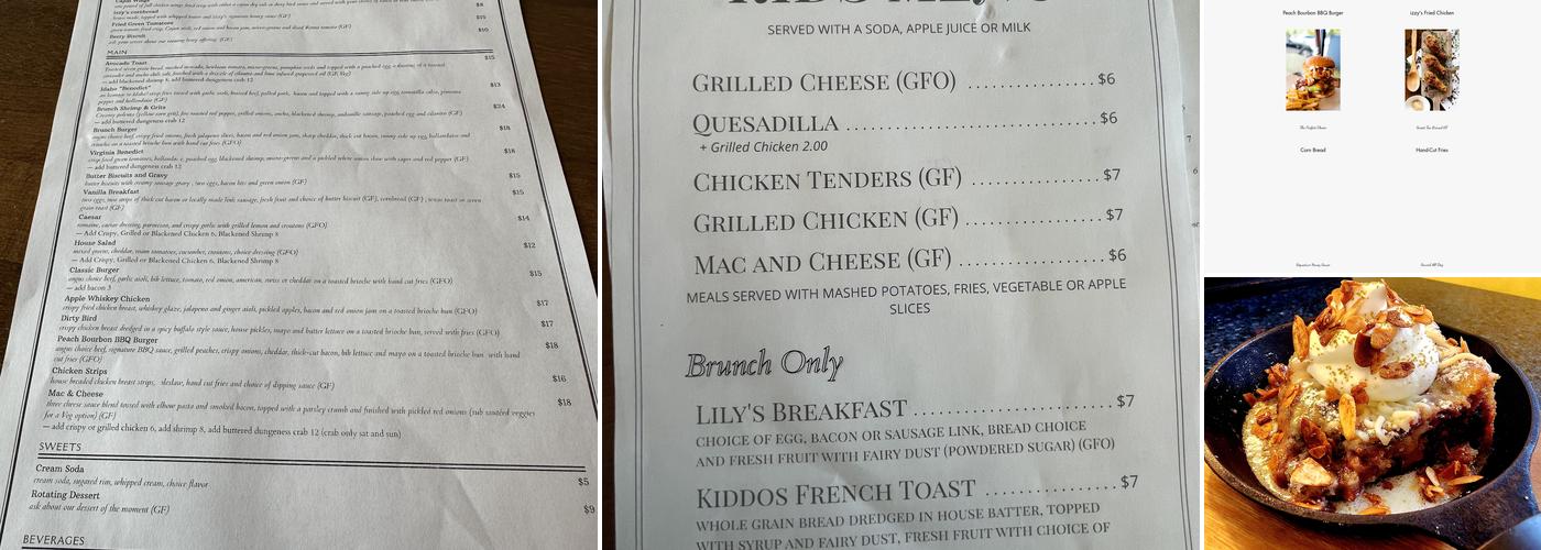 Izzy's Comfort Kitchen Menu