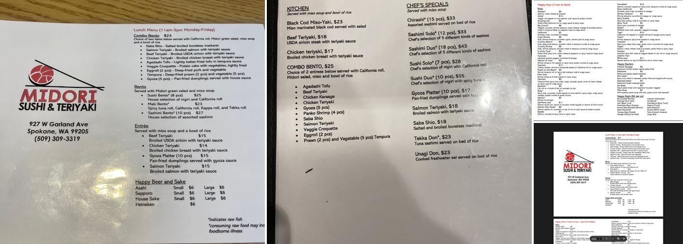 Midori Sushi and Teriyaki Menu