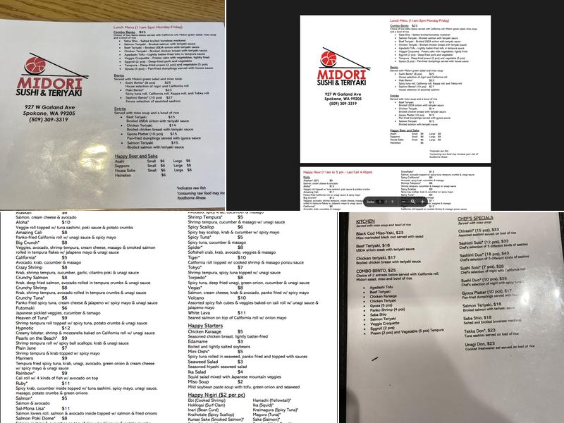 Midori Sushi and Teriyaki Menu
