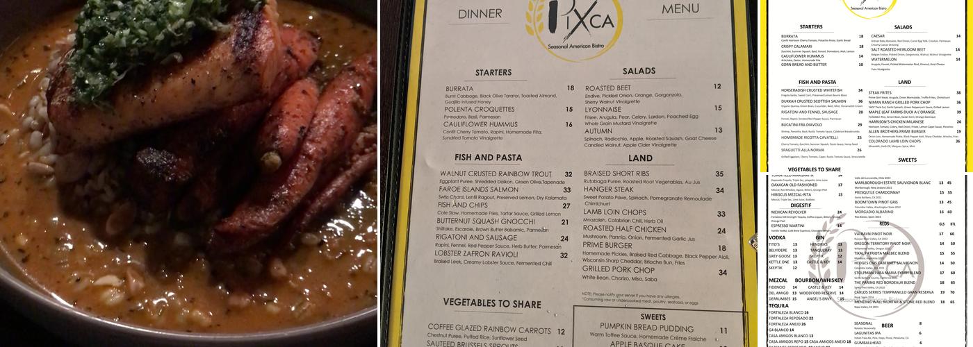 Pixca Seasonal American Bistro Menu