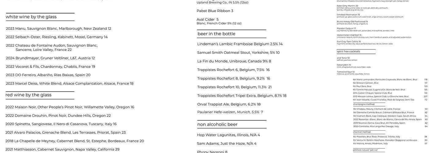 Roselily Menu
