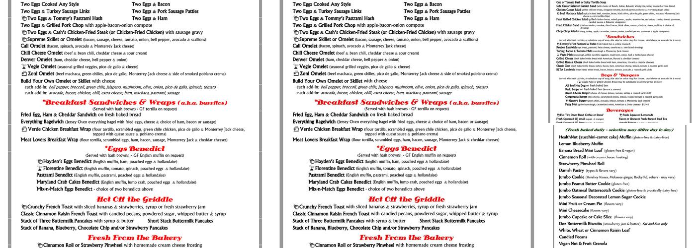 Flat Tire Diner Menu