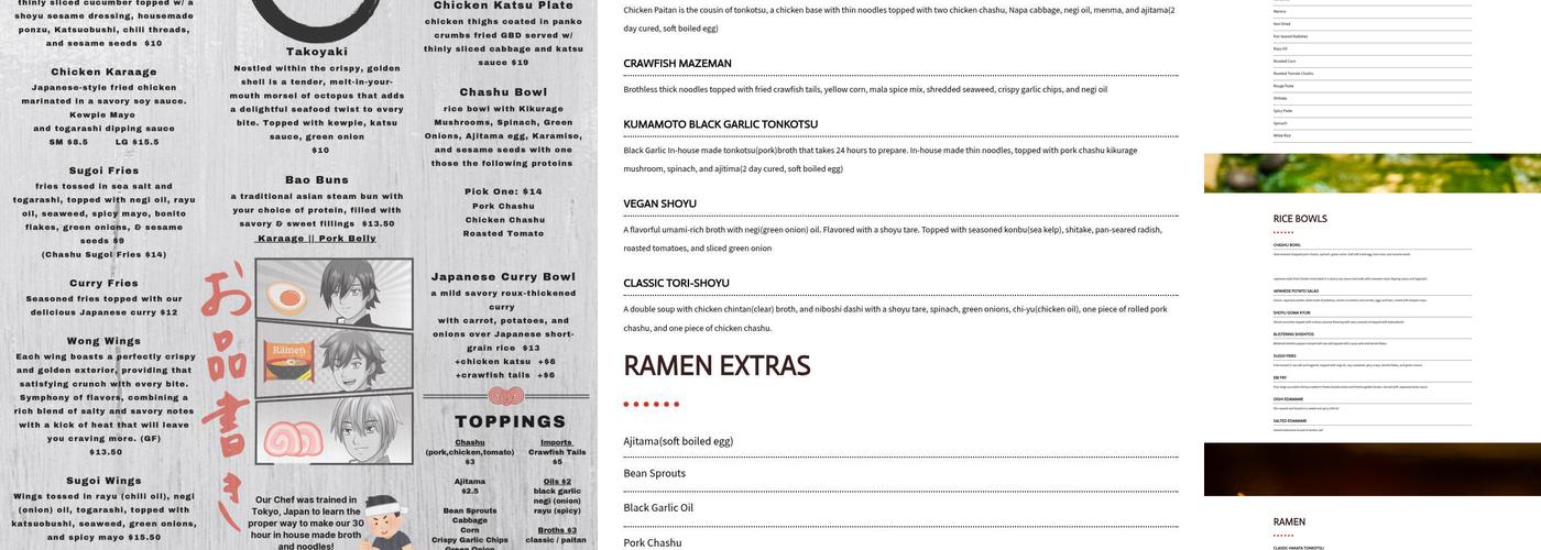 Boru Ramen Menu