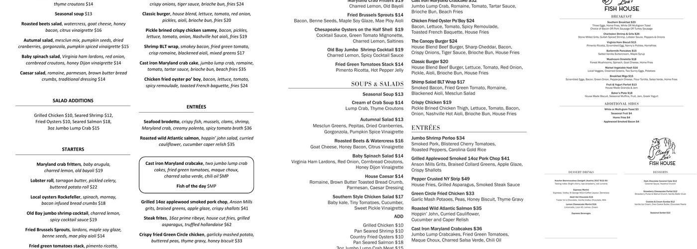 Cindy Lou's Fish House Menu