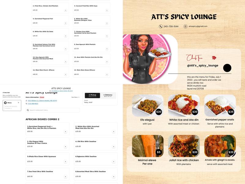 Atts spicy catering LLC Menu