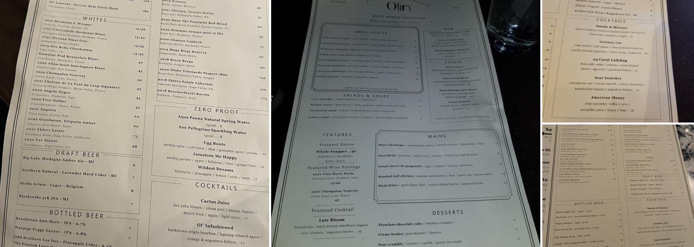 Olin Bar & Kitchen Menu