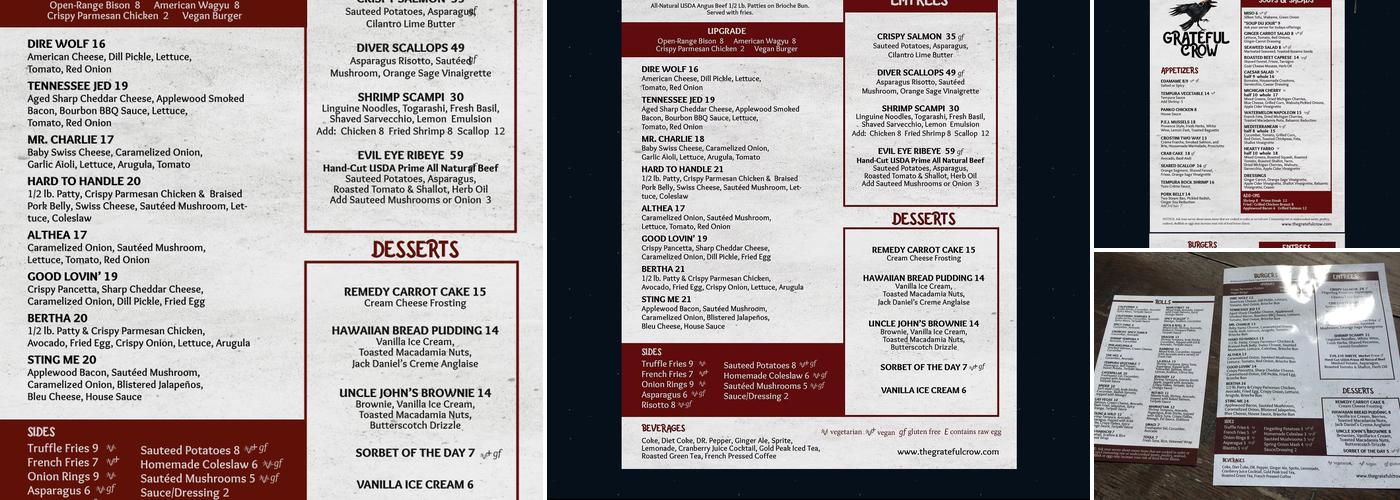 The Grateful Crow Menu