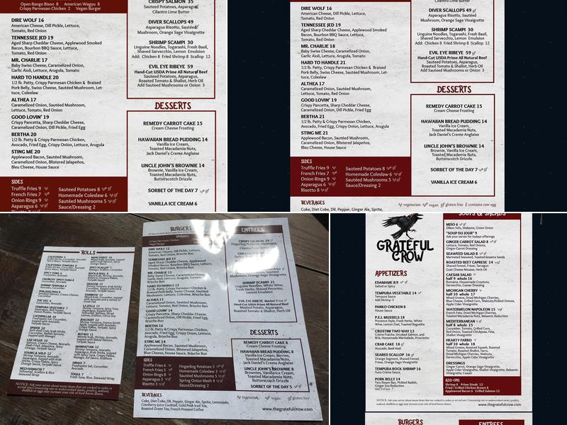 The Grateful Crow Menu