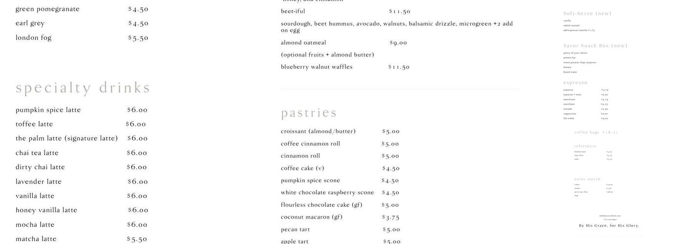 Savor Coffee Menu