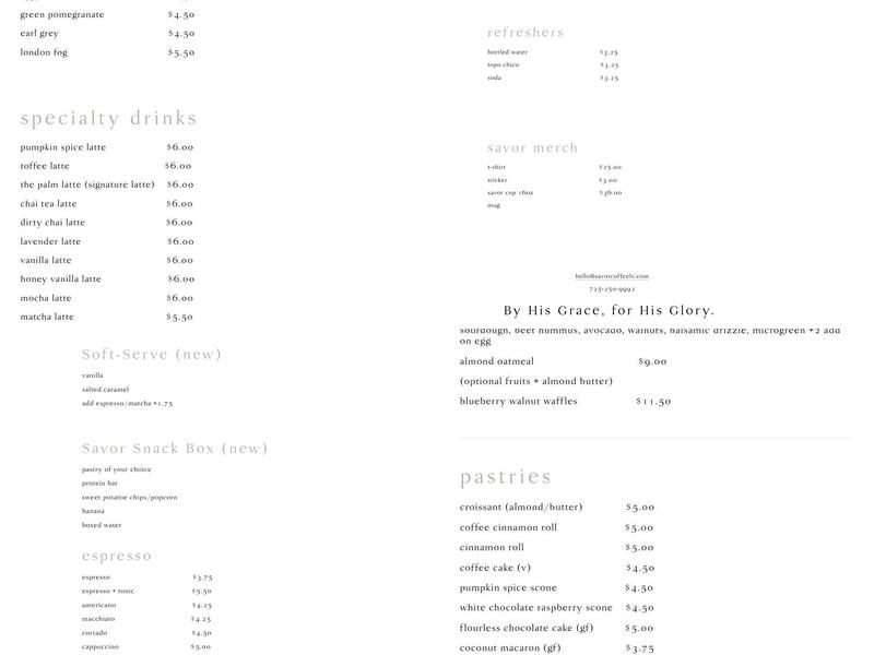 Savor Coffee Menu