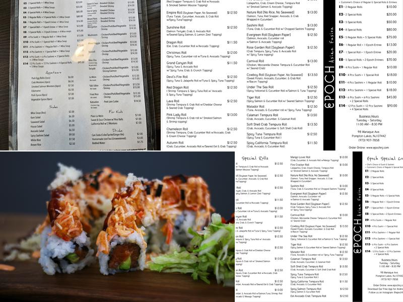 Epoch Asian Fusion Menu