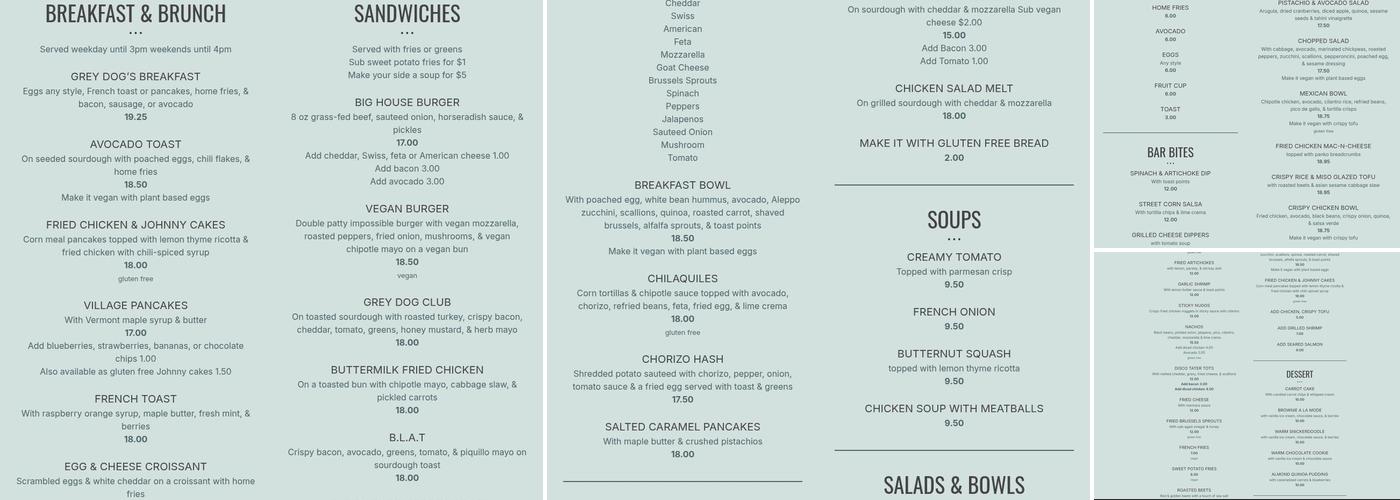 The Grey Dog - Flatiron Menu
