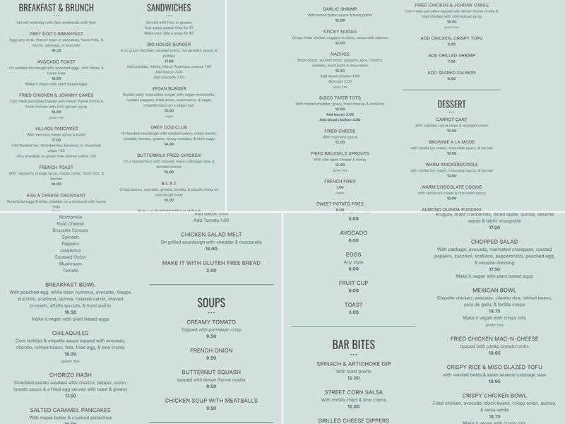 The Grey Dog—Flatiron Menu