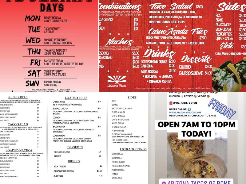 Arizona Tacos Menu