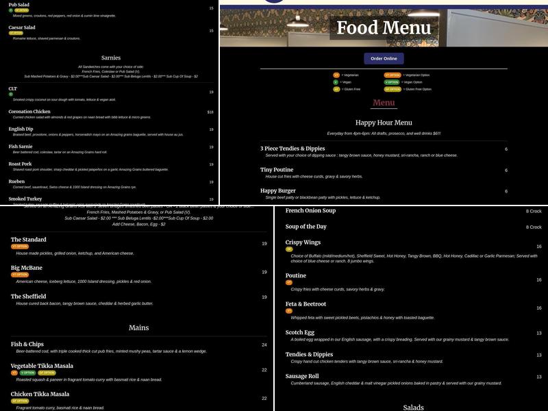 The Sheffield Menu