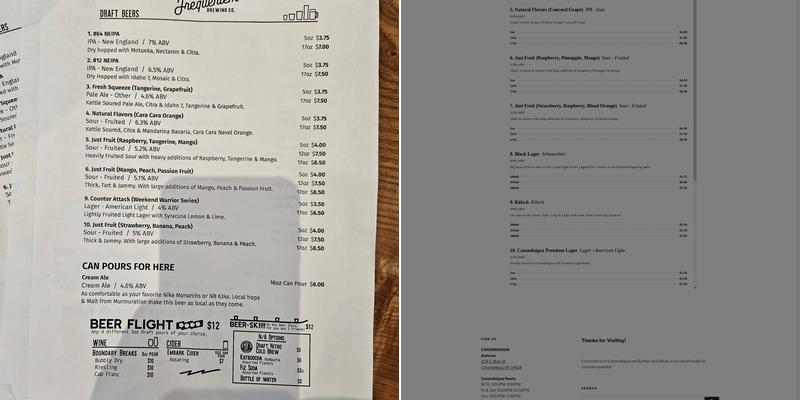 Frequentem Brewing Co. Menu