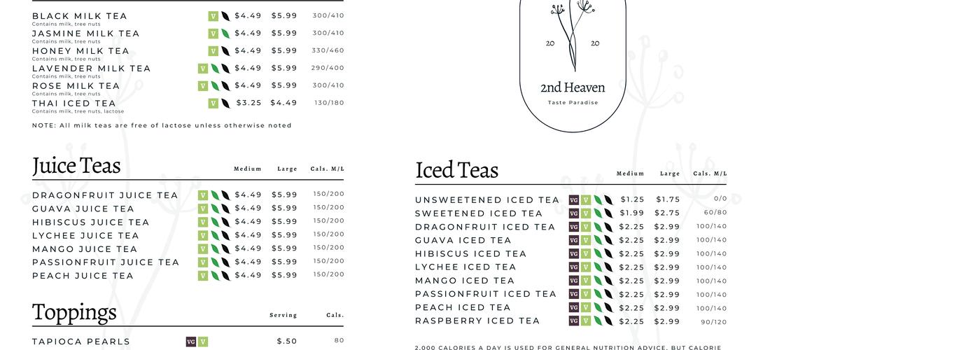 2nd Heaven Menu