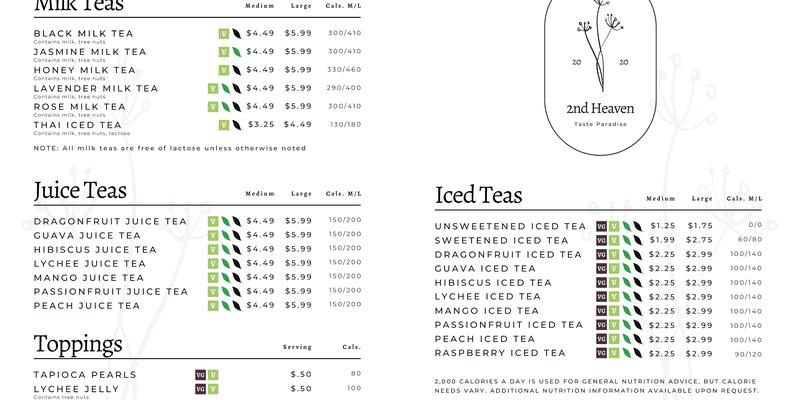 2nd Heaven Menu
