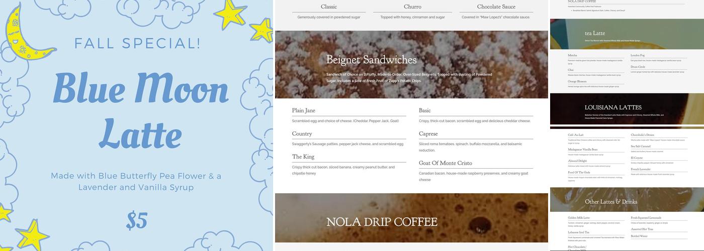 Bebettes: A New Orleans Coffeehouse Menu