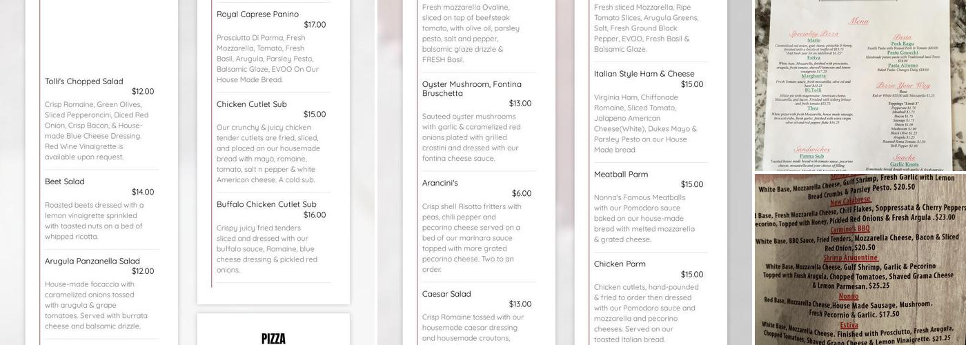 Tolli’s Trattoria Menu