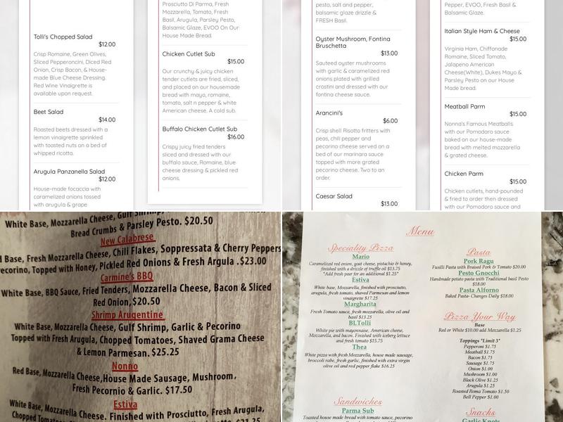 Tolli’s Trattoria Menu