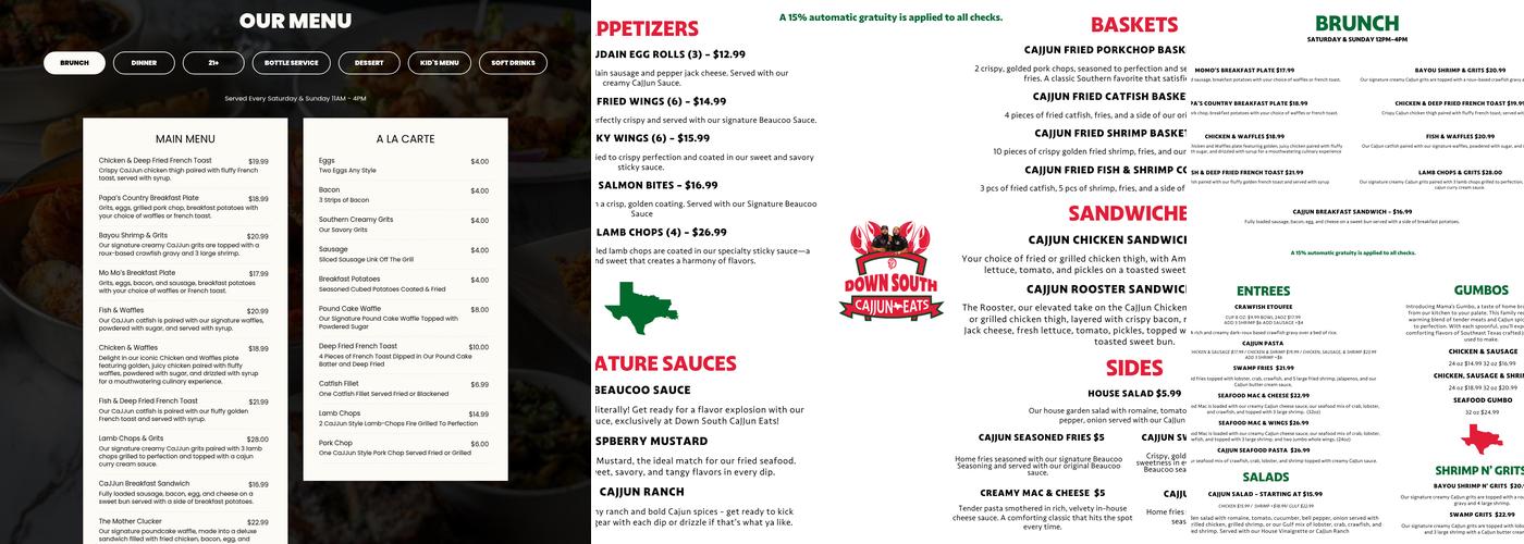 Down South CaJJun Eats Menu