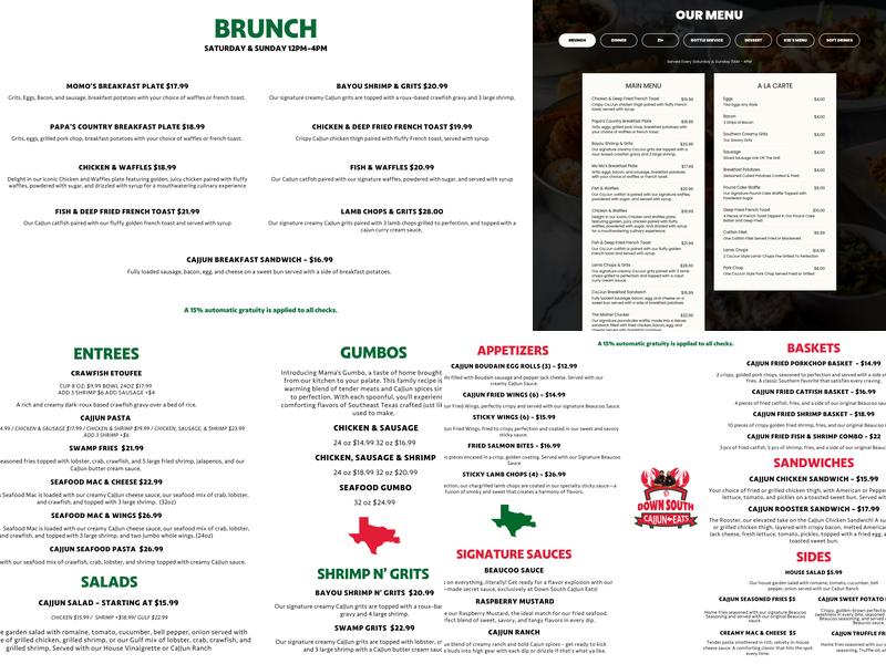 Down South CaJJun Eats Menu