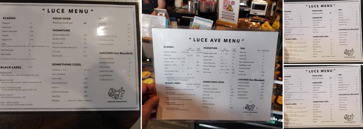 Luce Avenue Coffee Roasters-Garden Oaks Menu