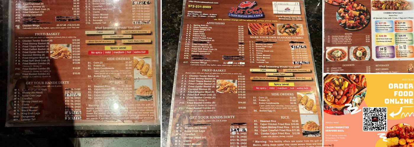 Hot Crab - Cajun Seafood Menu