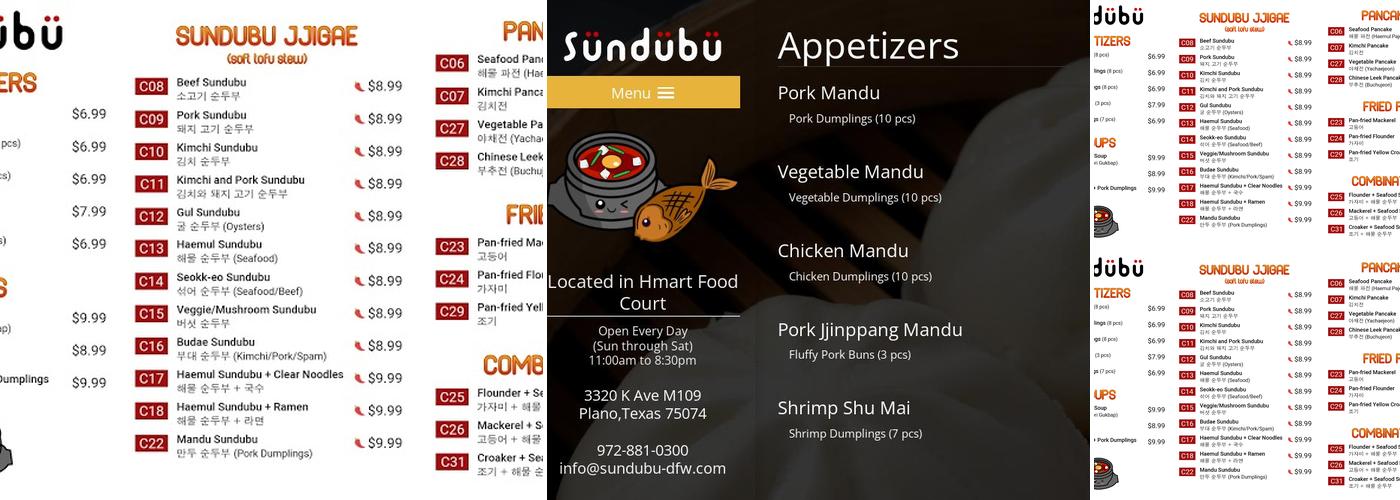 Sundubu Menu