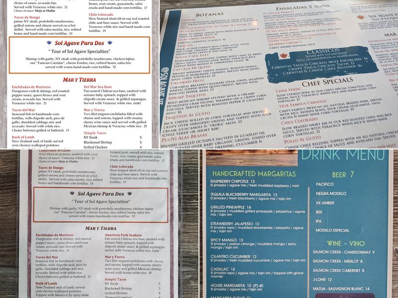 Sol Agave Menu