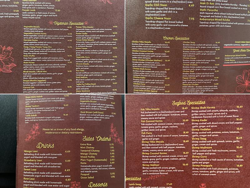 Great India LLC Menu