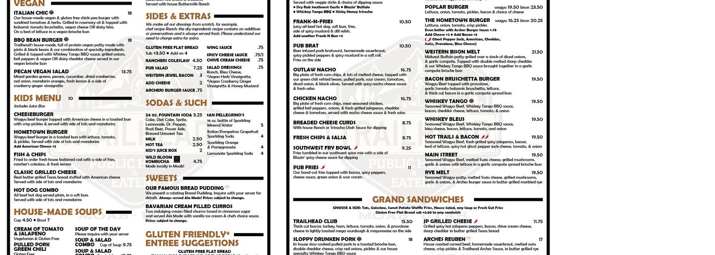 Trailhead Public House and Eatery Menu