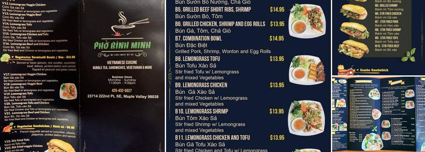 Pho Binh Minh Menu