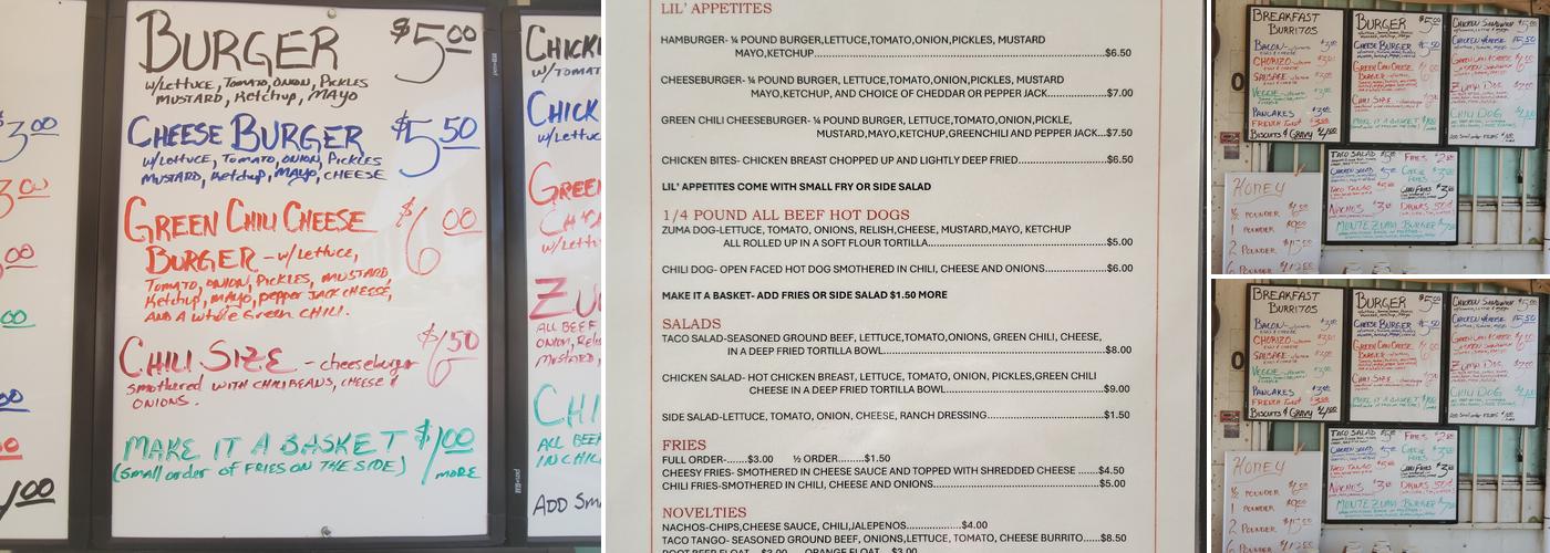 Montezuma Burger Haus Menu