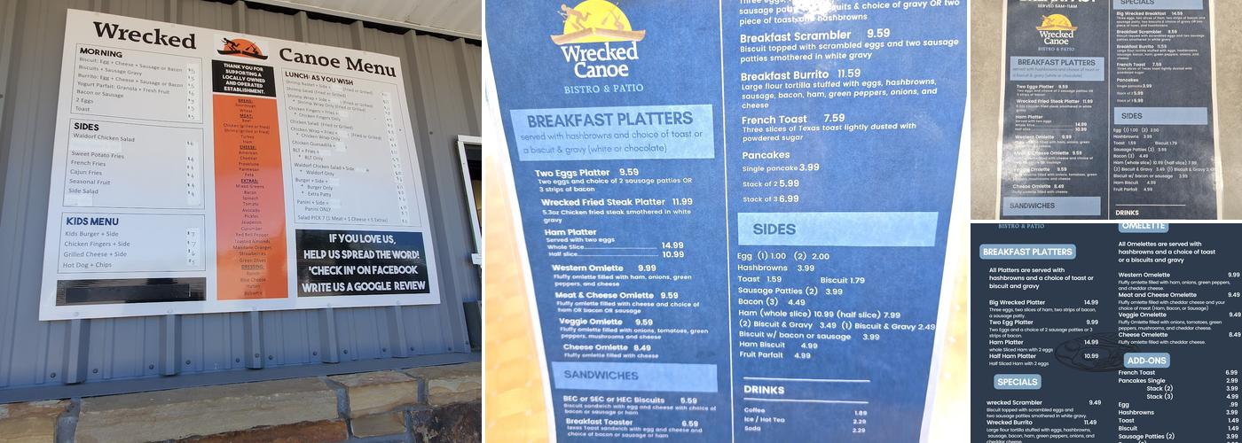 Wrecked Canoe Bistro + Patio Menu