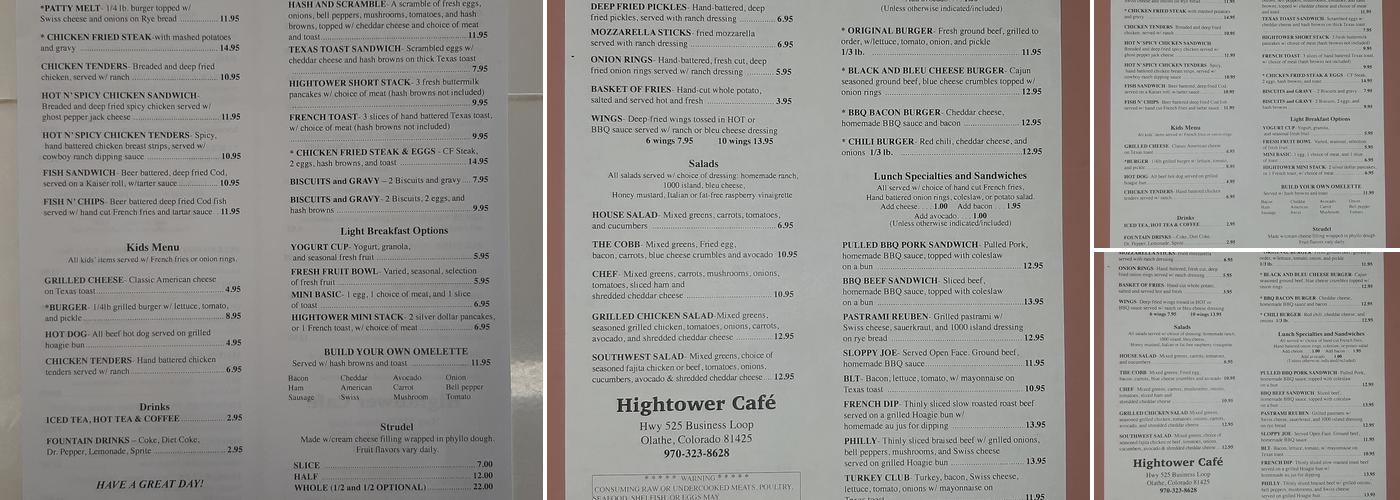 Hightower Cafe Menu