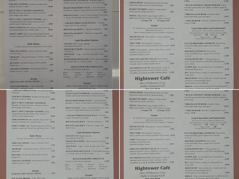 Hightower Cafe Menu