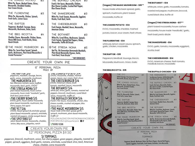 The Parlor Menu